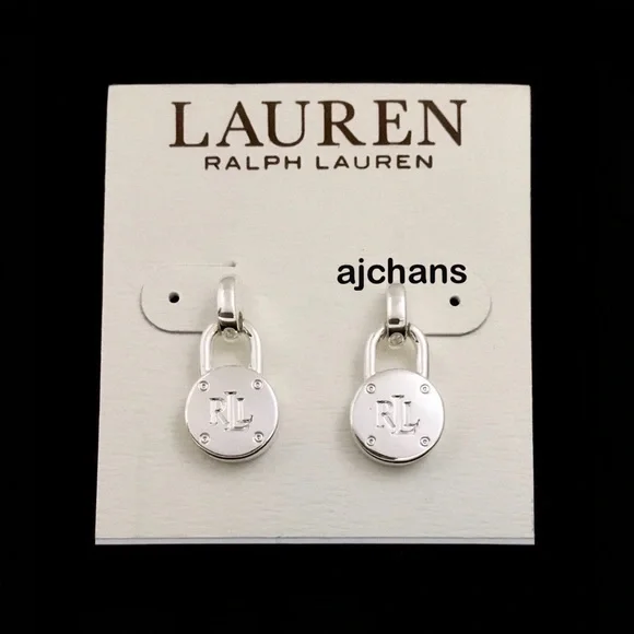 Lauren Ralph Lauren Silver Tone Logo Padlock Drop Earrings - Picture 2 of 5